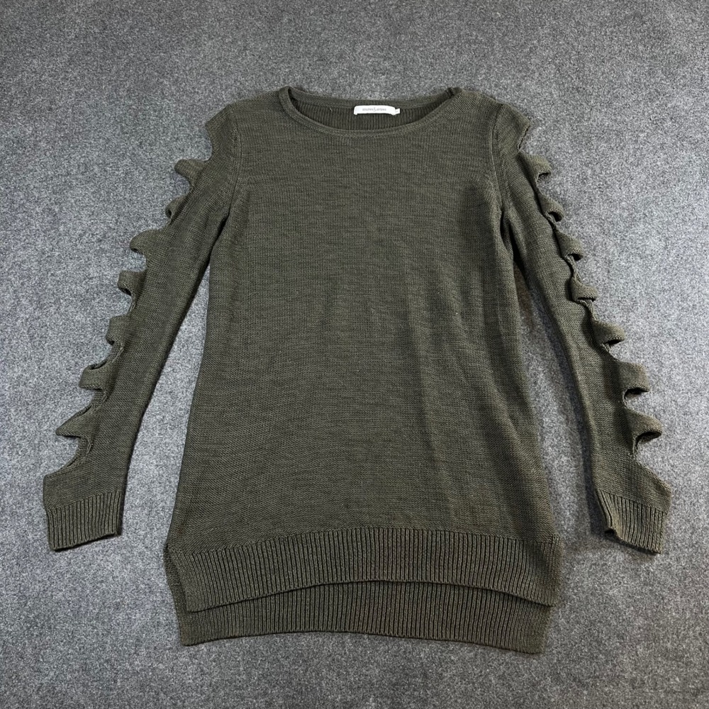 Stitches & Stripes Olive Green Ladder Cutout Sleeve Knit Sweater Small